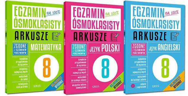 3x EGZAMIN ÓSMOKLASISTY ARKUSZE MATEMATYKA POLSKI ANGIELSKI