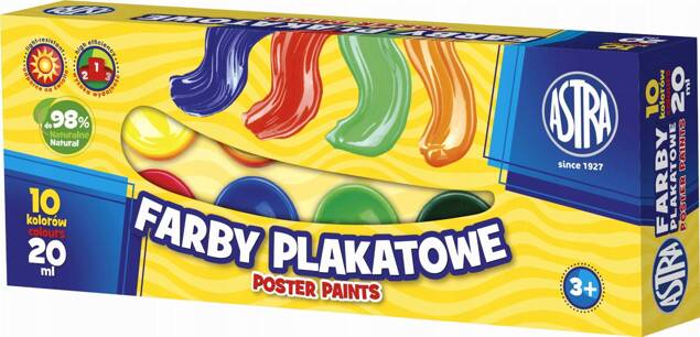 Farby Szkolne Plakatowe Dla Dzieci 10 Kolorów 20 ml 3+ Astra