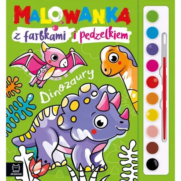 Malowanka Kolorowanka Z Farbkami i Pędzelkiem DINOZAURY 4+ Aksjomat 3977