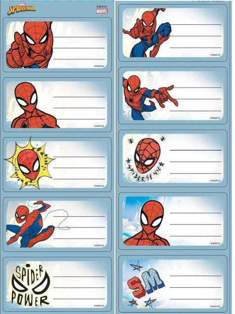 Naklejki Na Zeszyty Szkolne SPIDERMAN Spider-man Marvel 10 Sztuk Beniamin