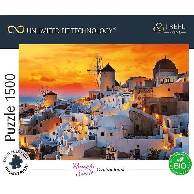 PUZZLE 1500 ZACHÓD SŁOŃCA WIDOK MIASTO SANTORINI