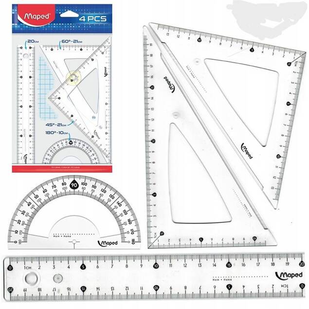 Przybory Geometryczne Linijka Ekierka x2 Kątomierz Matematyka Maped 242820