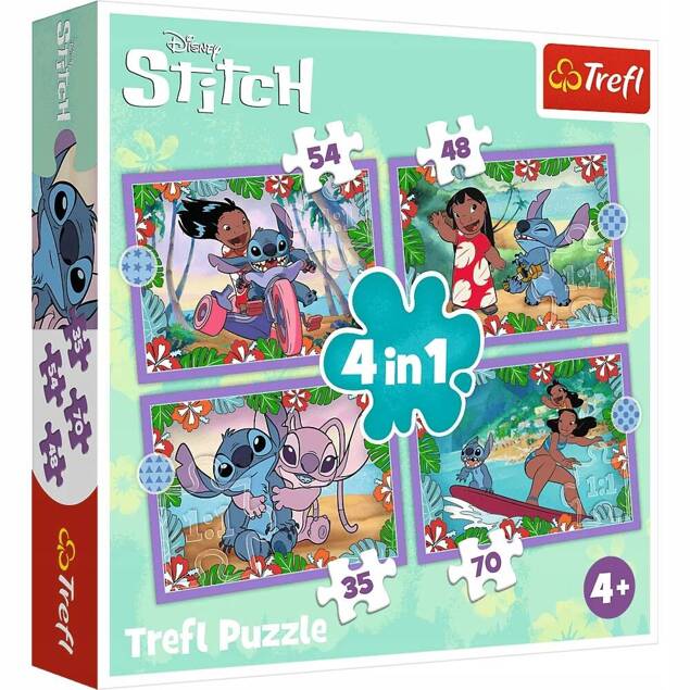 Puzzle 4w1 Układanka STITCH Szalony Dzień Lilo&Stitch Angela 4+ Trefl